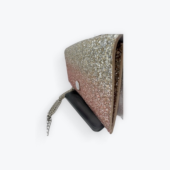 Jimmy Choo Ombré Pink Flamingo Platinum Lizzie Mini Glitter Clutch Shoulder Bag - Picture 4 of 14